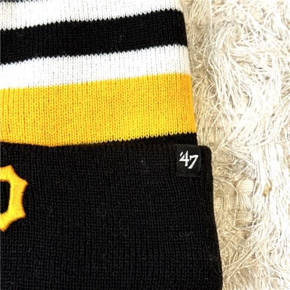 NEW Men's '47 Black Pittsburgh Pirates State Line Cuffed Knit Hat with Pom - Picture 8 of 10